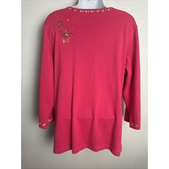 Quacker Factory Womens Shirt Large Pink‎ Flamingo Colorful Fun Cruise Vacation - Picture 4 of 11